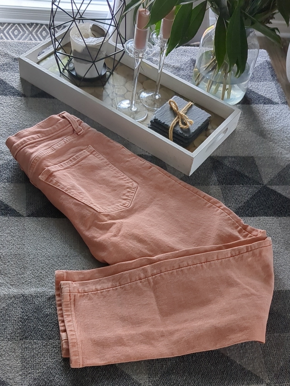 Banana Republic Coral-Peach High-rise Slim Jeans